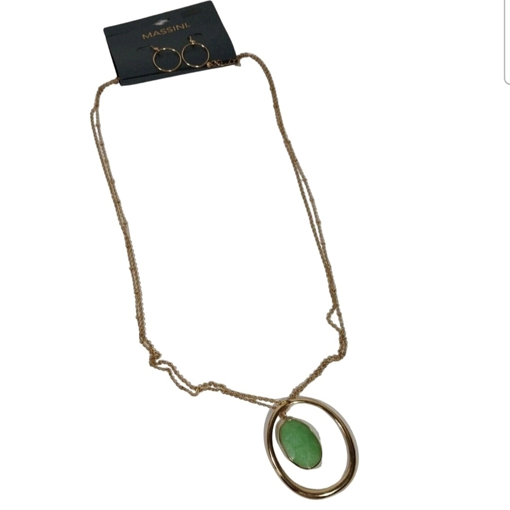 Massini Gold and Green Pendant Necklace With Earrings